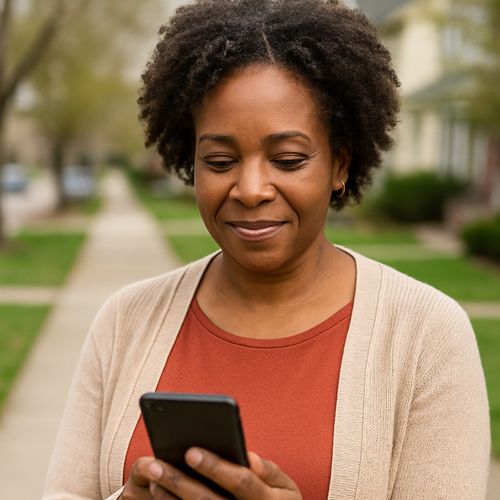 woman looking at cell phone